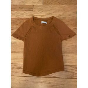Urban Outfitters women's brown cut out cropped short sleeve casual top sz small